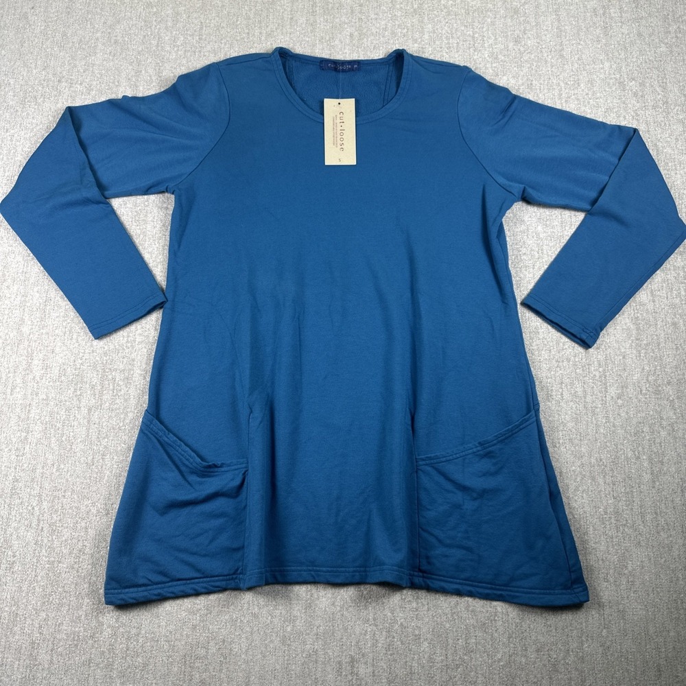 Cut Loose Oversized Tunic Womens S Teal Long Sleeve Top Pockets Soft USA